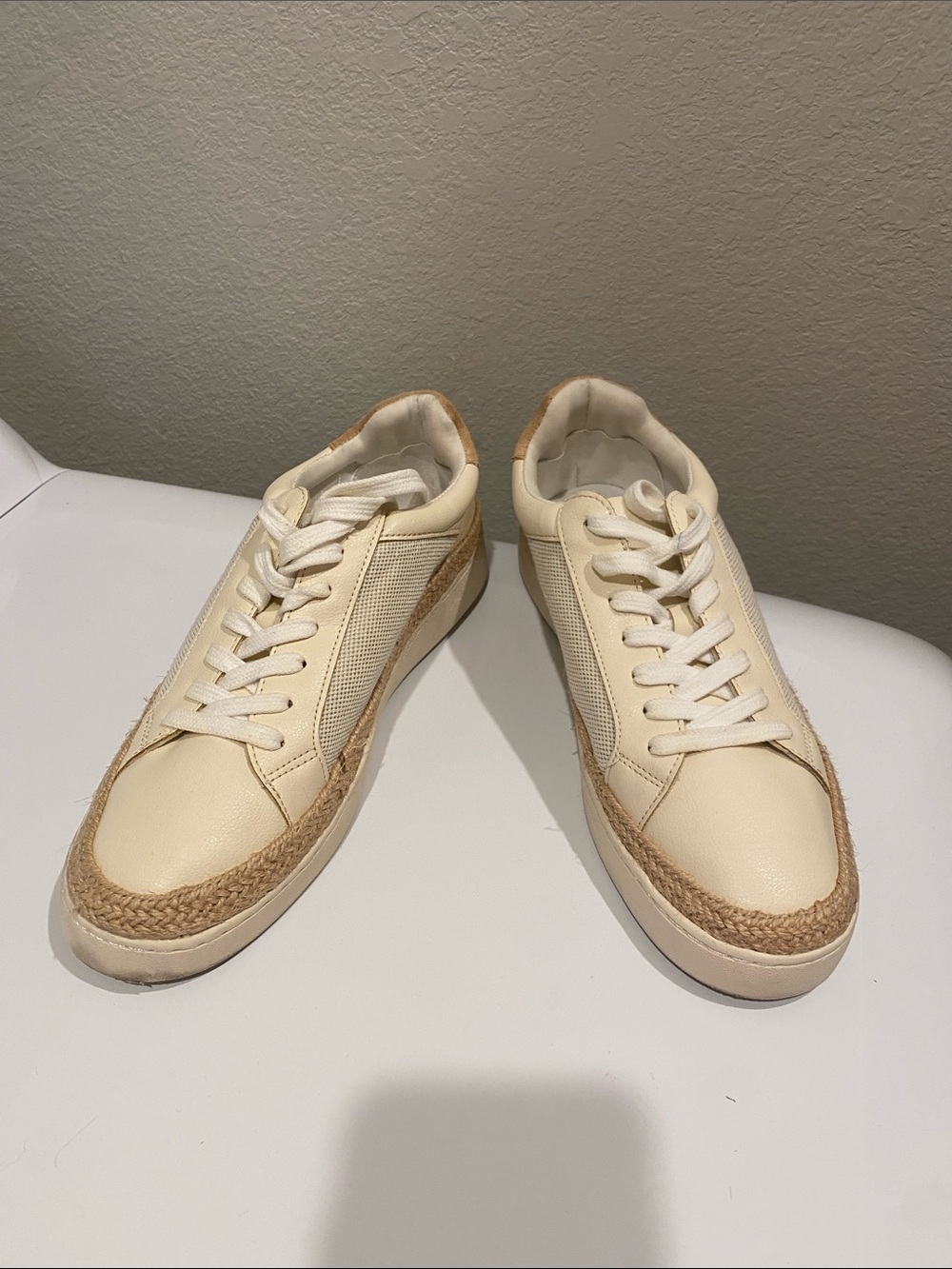 Women’s Cream Athletic Sneakers with Woven Trim